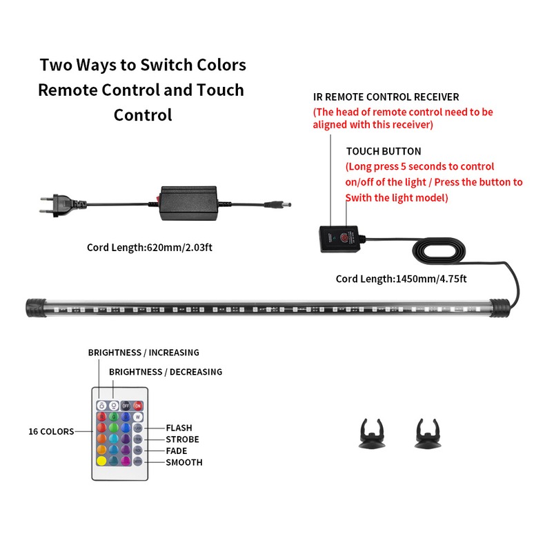 Cross-border LED Aquarium Light Remote Control Color Changing Dragon Fish Lamp, Dual-Use Waterproof Full Spectrum US Plug