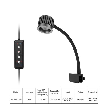 LED Marine Aquarium Light Coral Reef Tank Aluminum Full Spectrum UV Intelligent Timer Clip Light (FTL-0076)